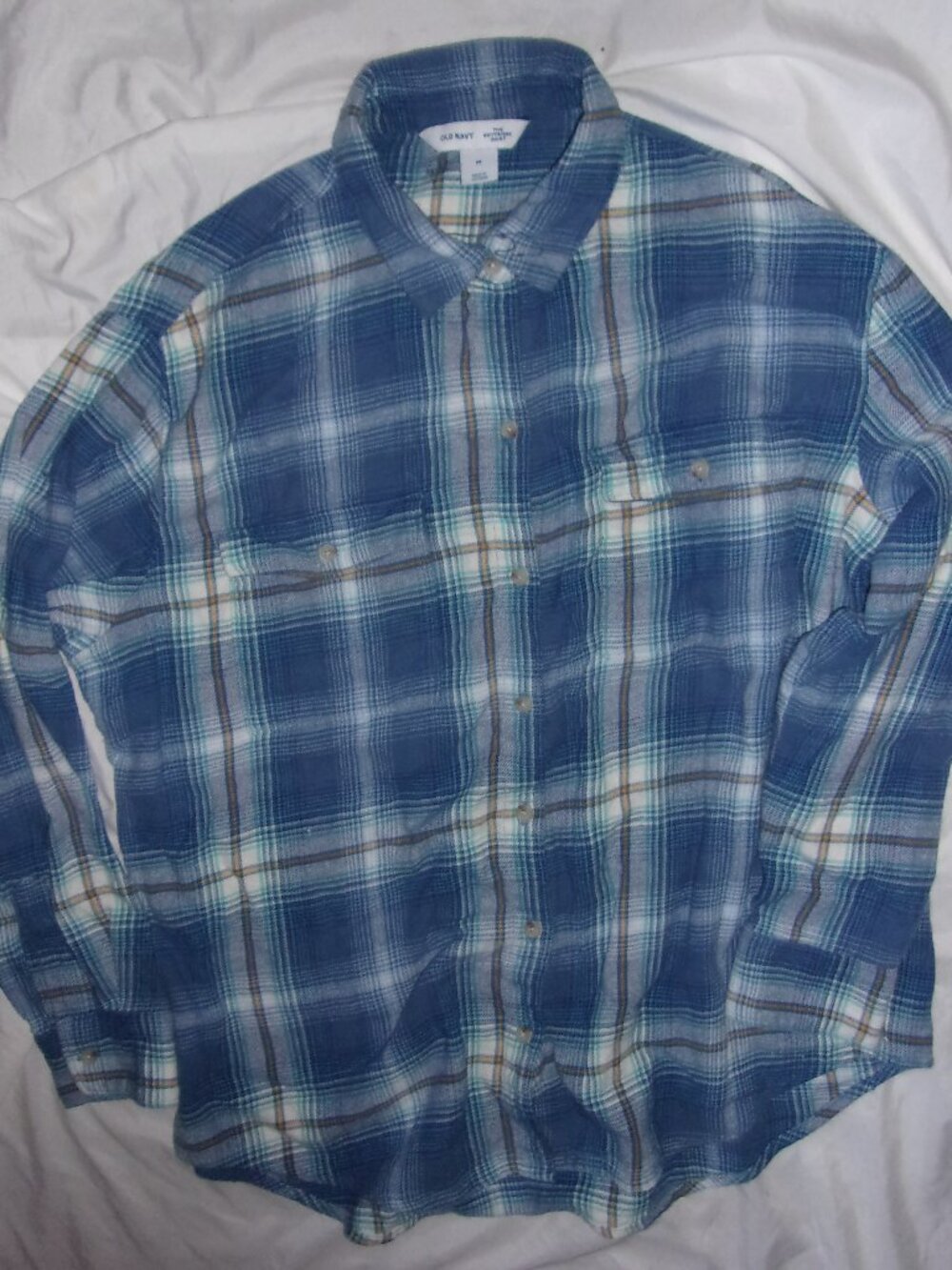 flannel size medium womens blue white plaid shirt button up top gorpcore